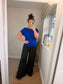 Fine Knit Slash Neck Top - Cobalt