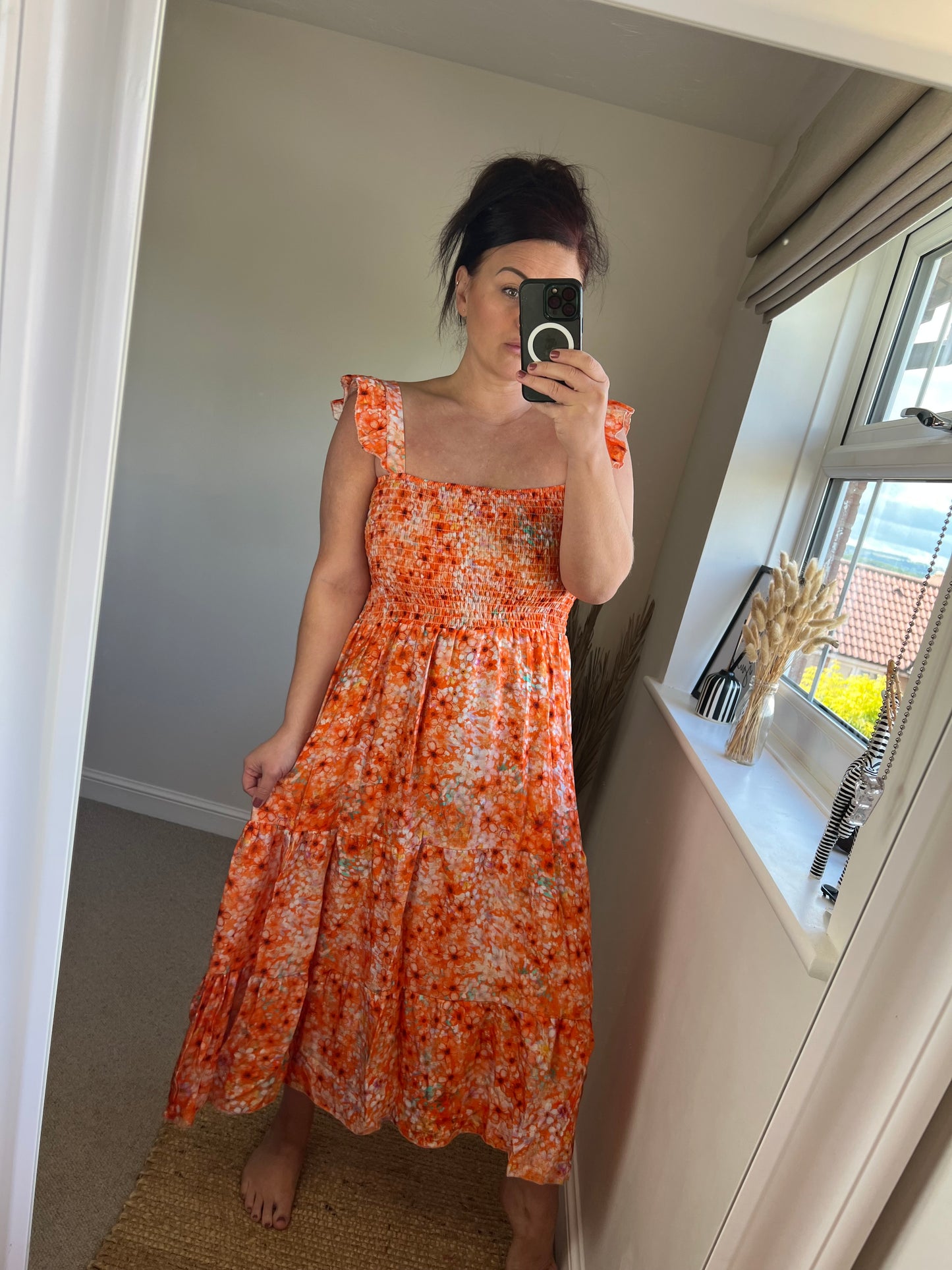 Ditsy Floral Midi Dress - Orange