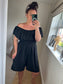 Shirred Waist Playsuit - Black