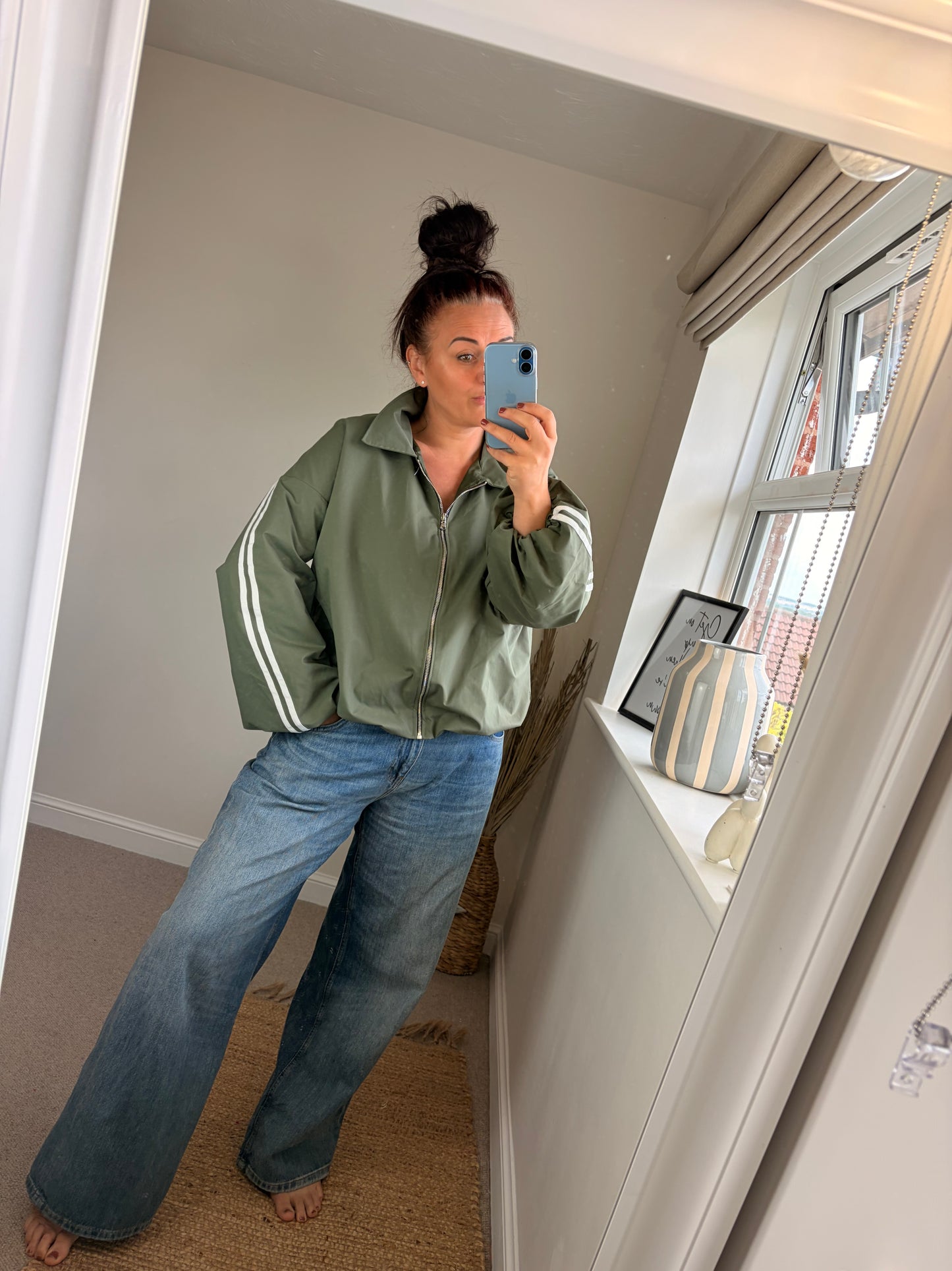 Stripe Bomber Jacket - Khaki