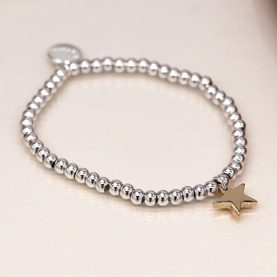 Peace Of Mind -  Silver Plated Bracelet with Small Gold Star