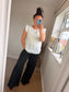 Button Back Frill Sleeve Top - White