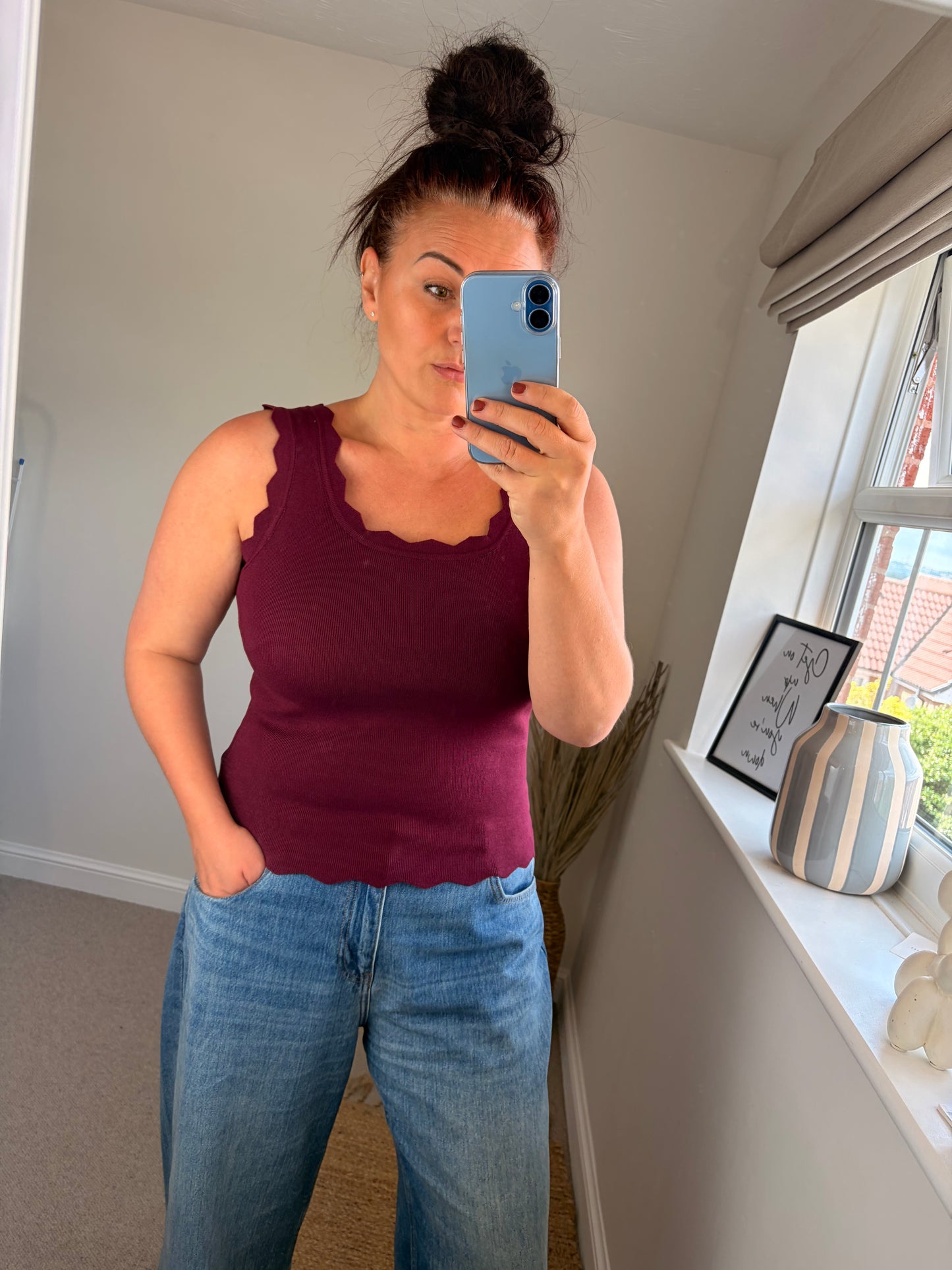 Scalloped Edge Vest - Wine