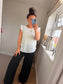 Button Back Frill Sleeve Top - White