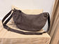 Faux Suede Half Moon Crossbody Bag - Chocolate