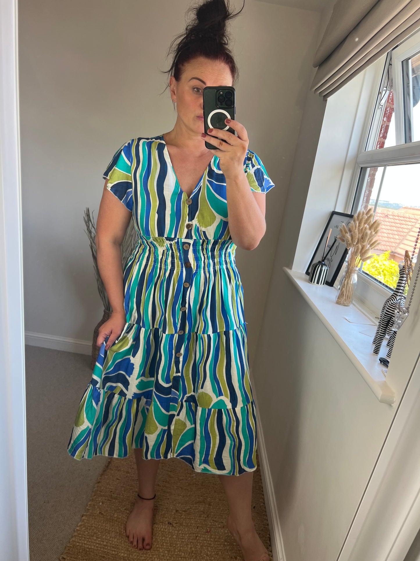 LOTTIE Midi Button Dress with Pockets - Multi