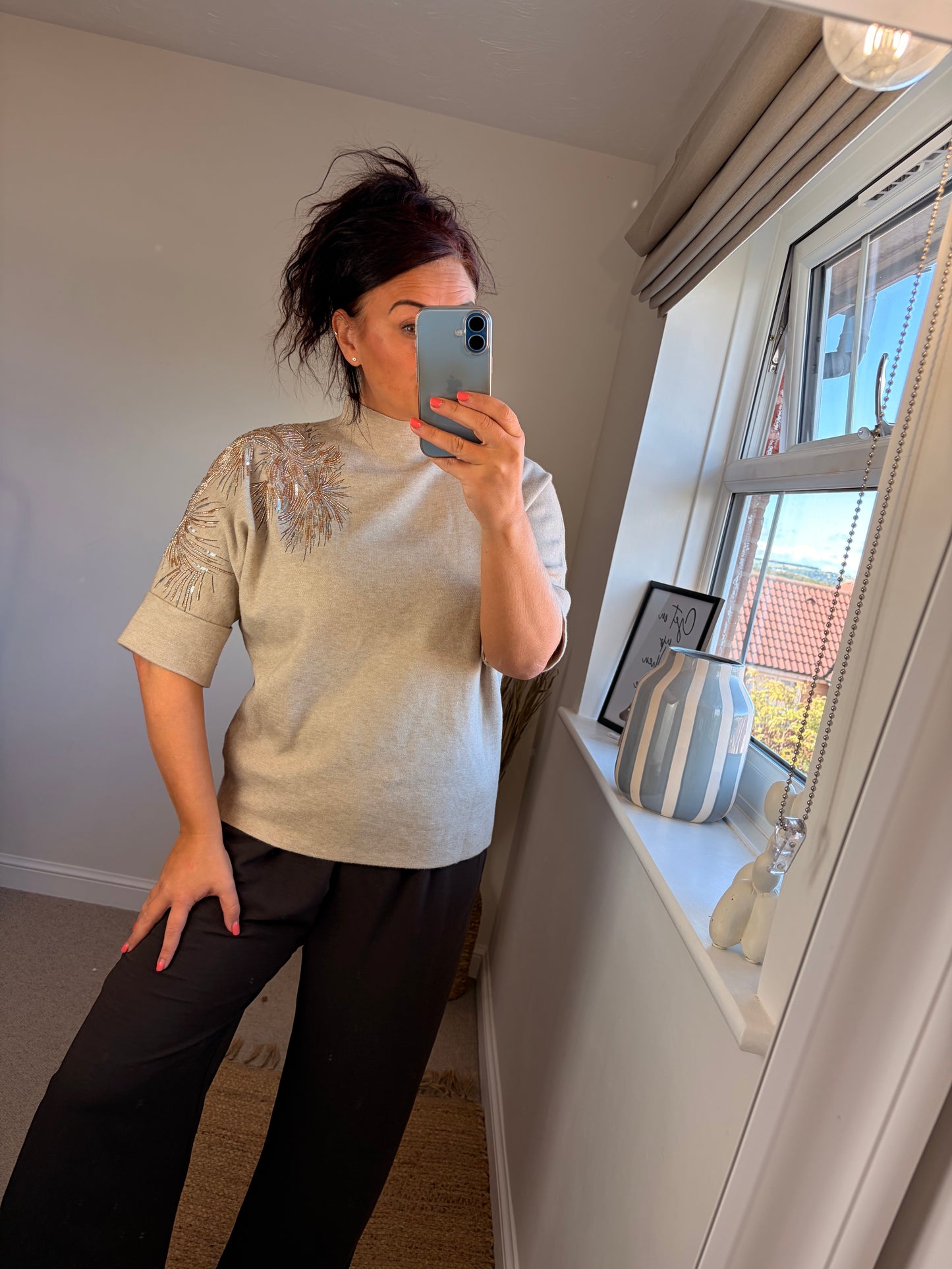 Funnel Neck Firework Jumper - Beige