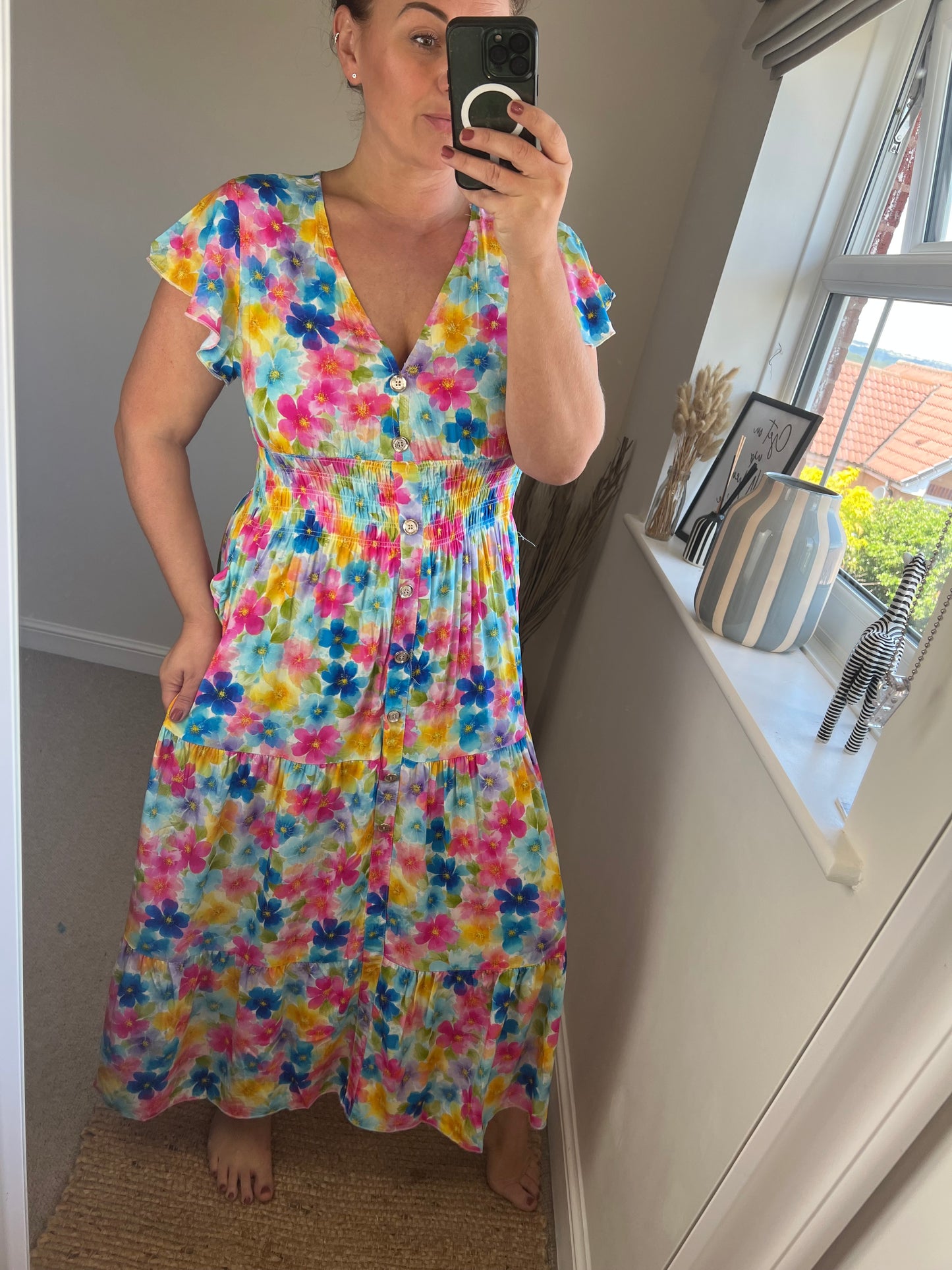 LOTTIE Maxi Button Dress with Pockets -  Bright Flowers
