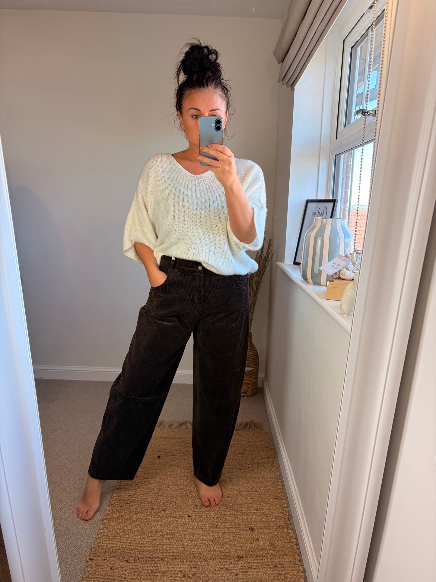 Jumbo Cord Barrel Leg Trousers - Chocolate (2 sizes)
