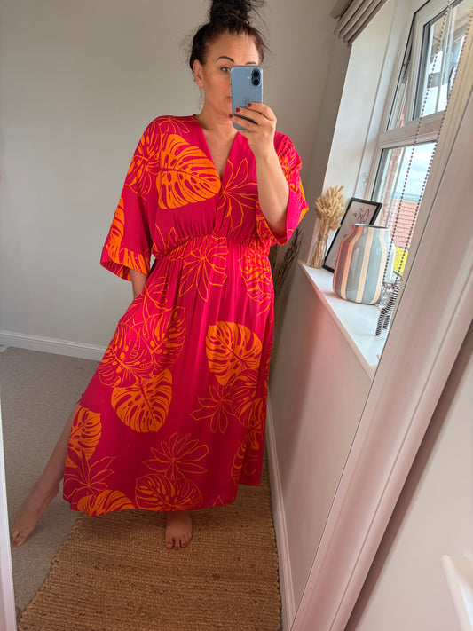 Leaf Maxi Dress - Cerise