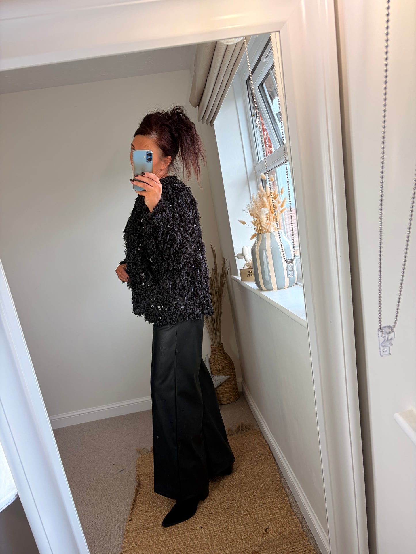 Shaggy Sequin Jacket - Black