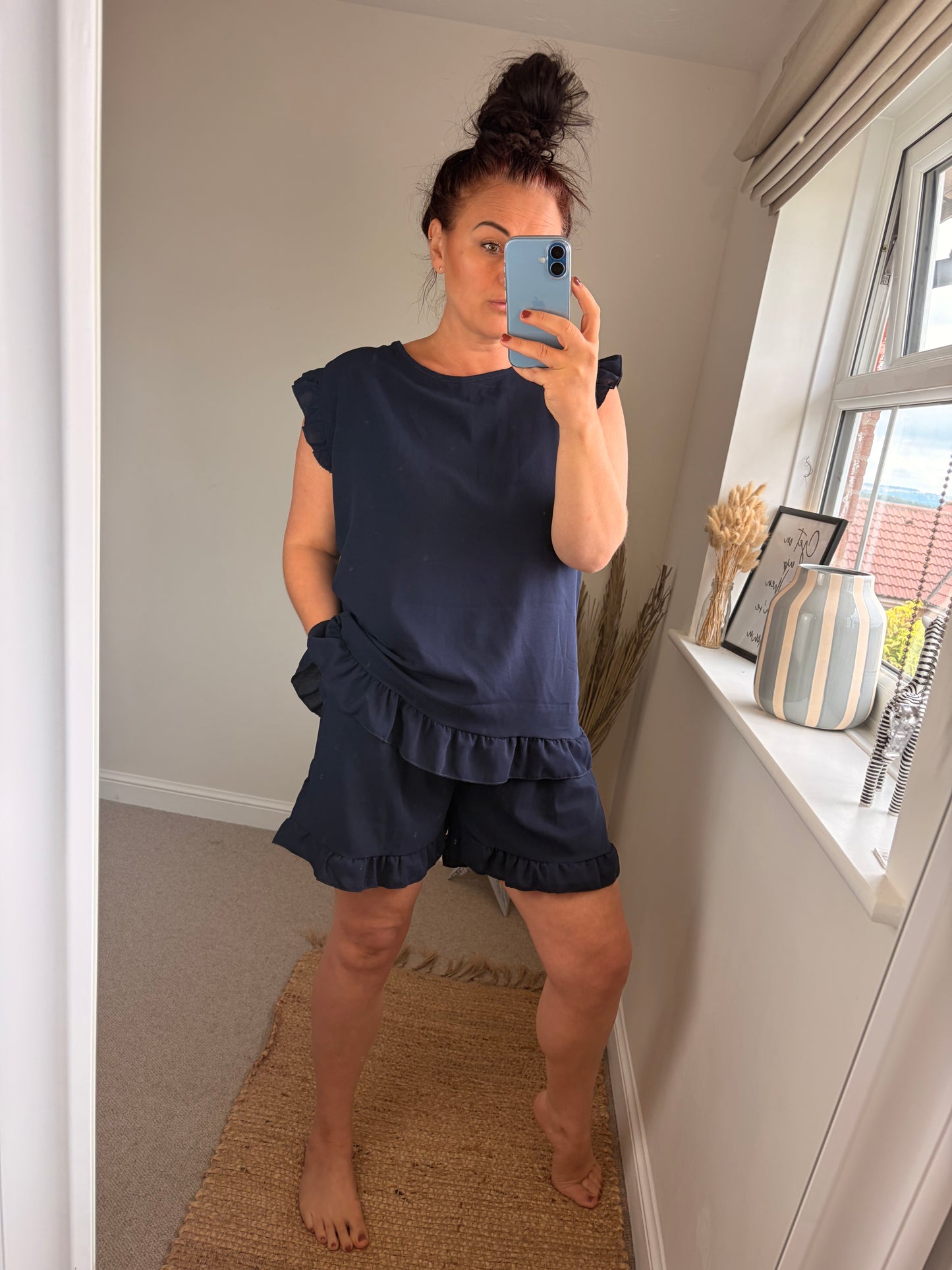 Button Back Short & Top Set - Navy