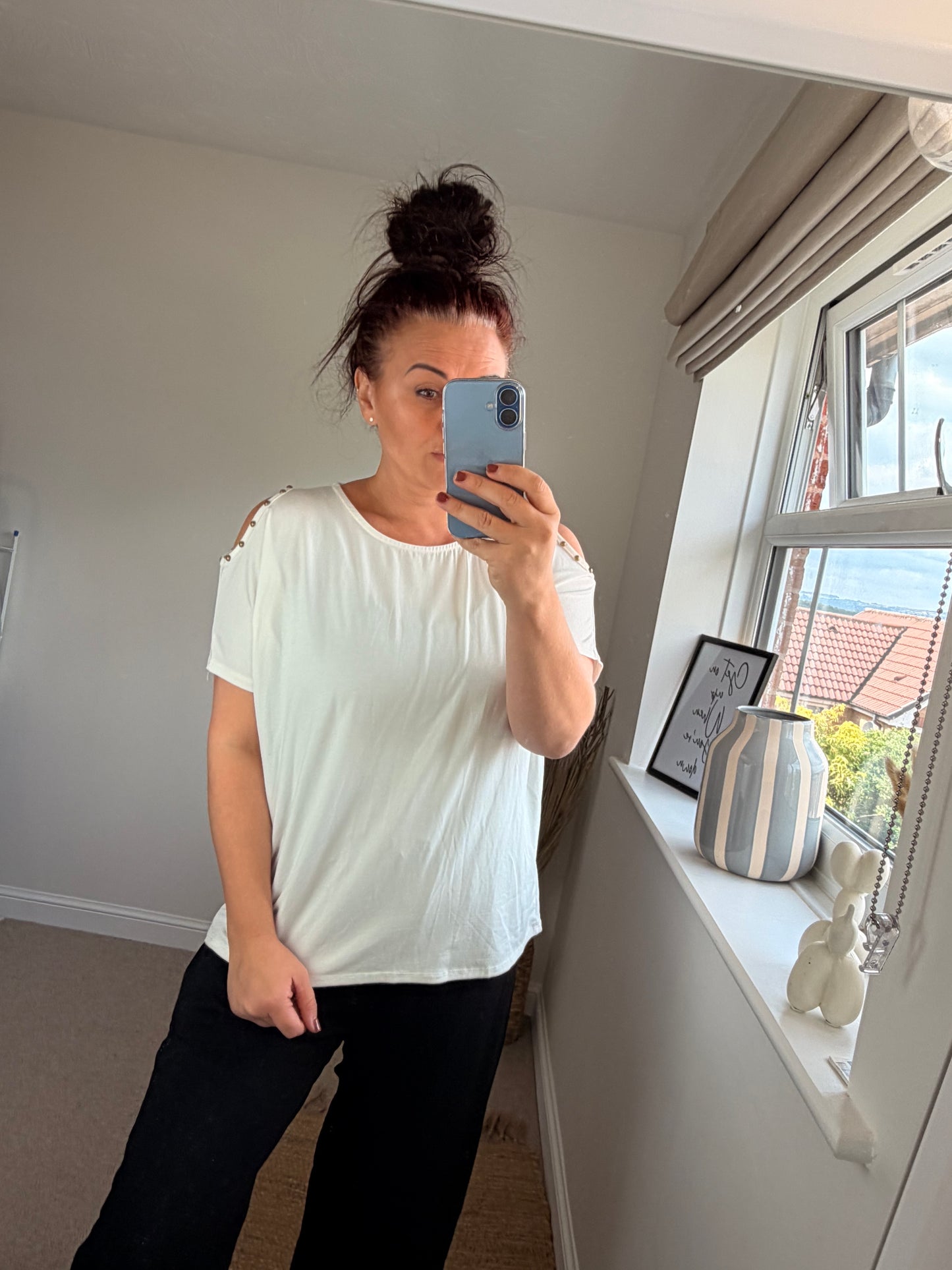 Cold Shoulder Studded Top - White