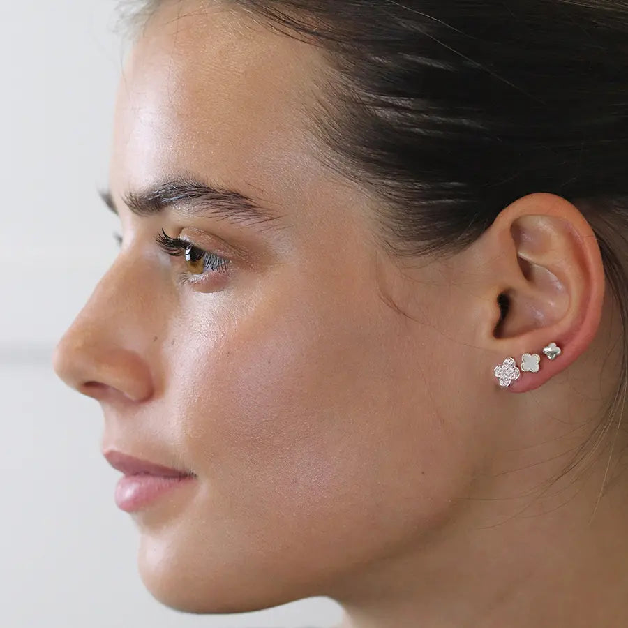 Peace of Mind - Set of 3 Silver Plated Quatrefoil Stud Earrings