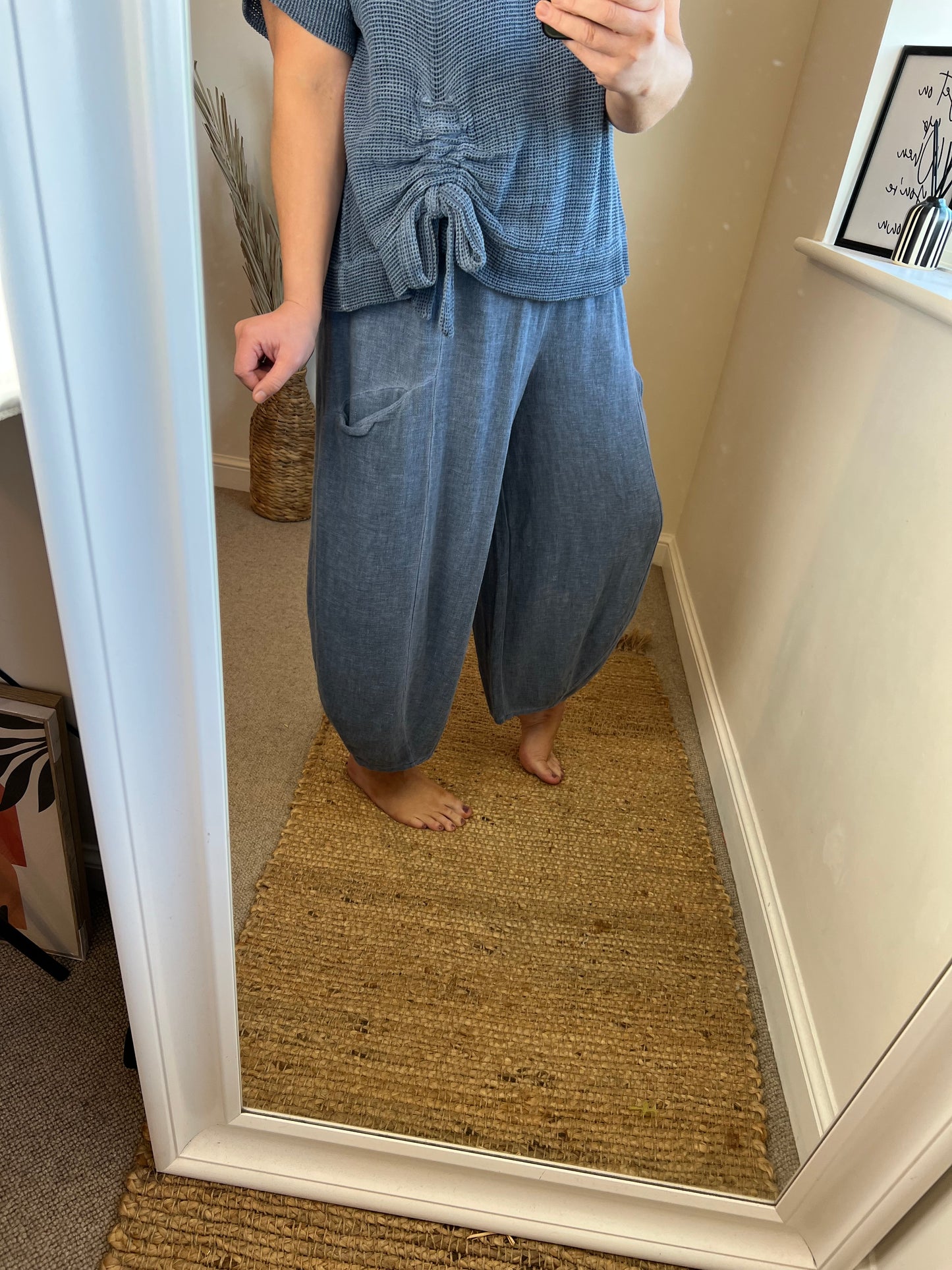 Barrel Leg Linen Trouser - Blue