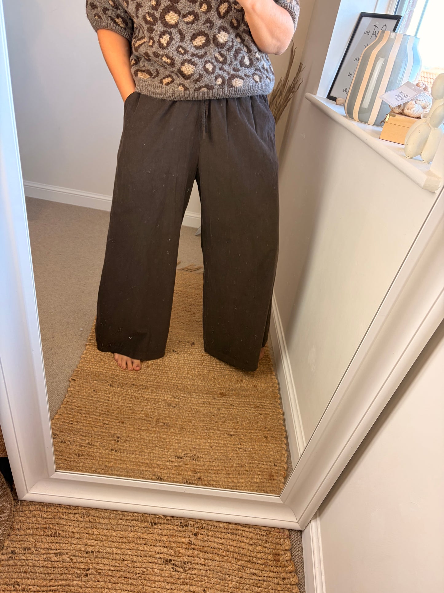 Needle Cord Wide Leg Trousers - Chocolate