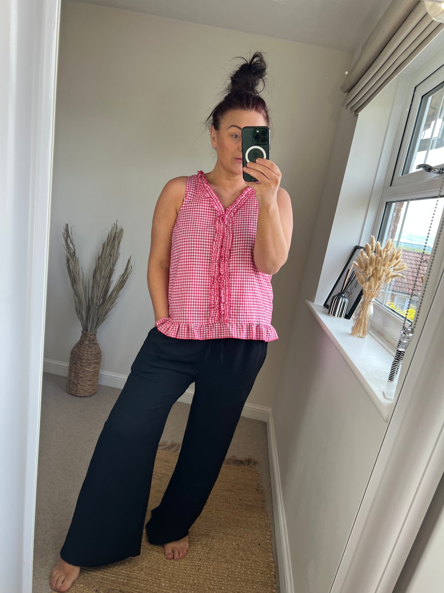 Gingham Vest Top - Cerise