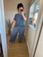 Barrel Leg Linen Trouser - Blue
