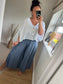 Linen Mix Floaty Trousers - Denim Blue