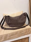 Faux Suede Half Moon Crossbody Bag - Chocolate