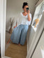 Linen Mix Floaty Trousers - Light Blue