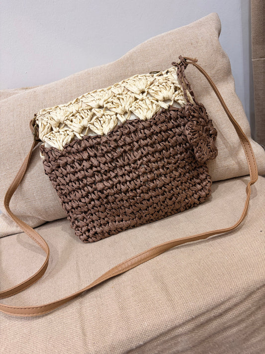 Small Straw Crossbody Bag - Brown