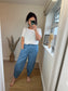 Barrel Leg Stretchy Denim Trousers - Light