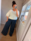 Needle Cord Panel Wide Leg Trousers - Blue