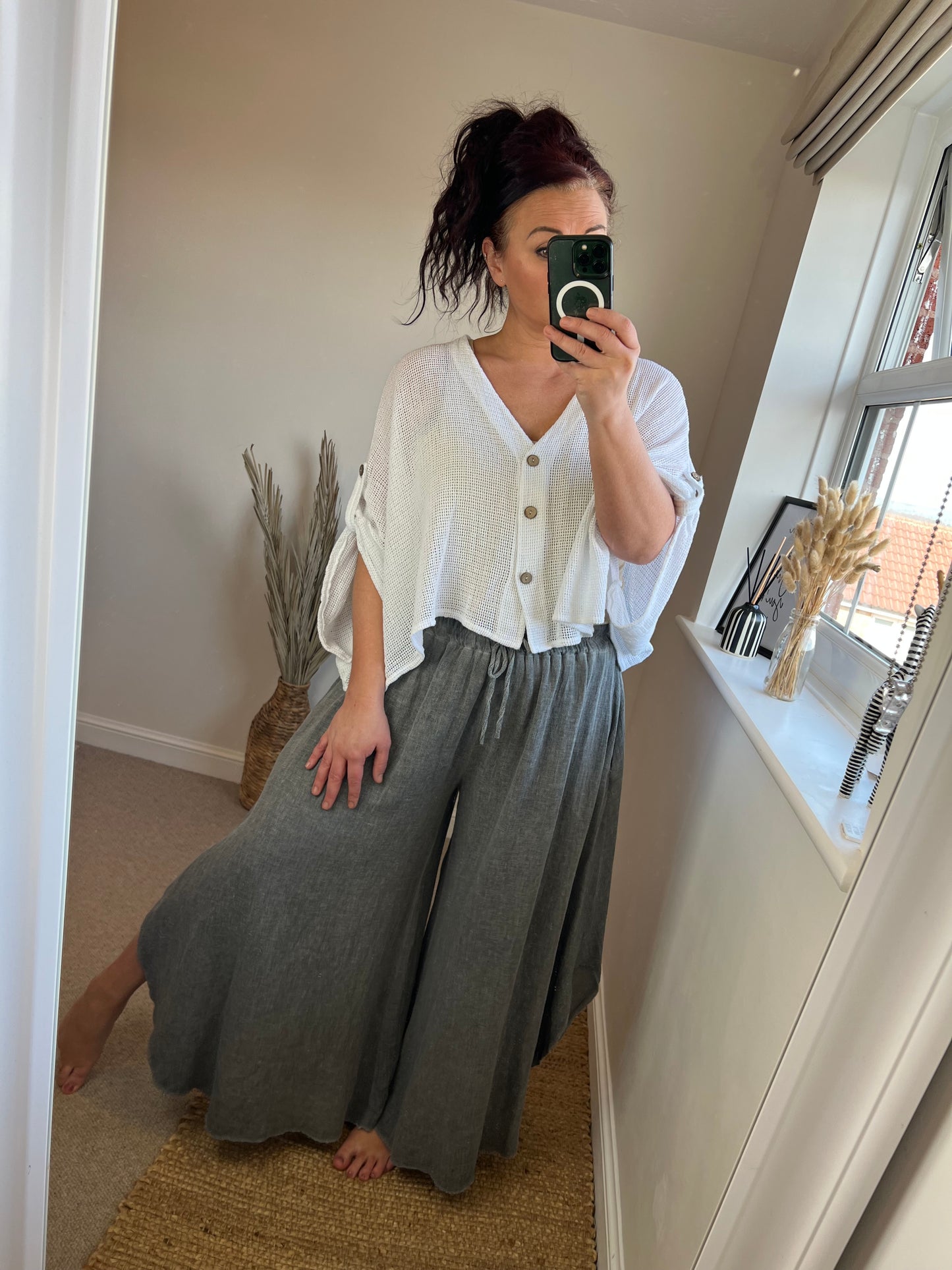 Linen Floaty Trousers - Grey