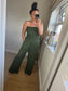 Shirred Strapless Jumpsuit - Khaki