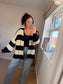 Chunky Knit Stripe Cardigan - Black/Cream