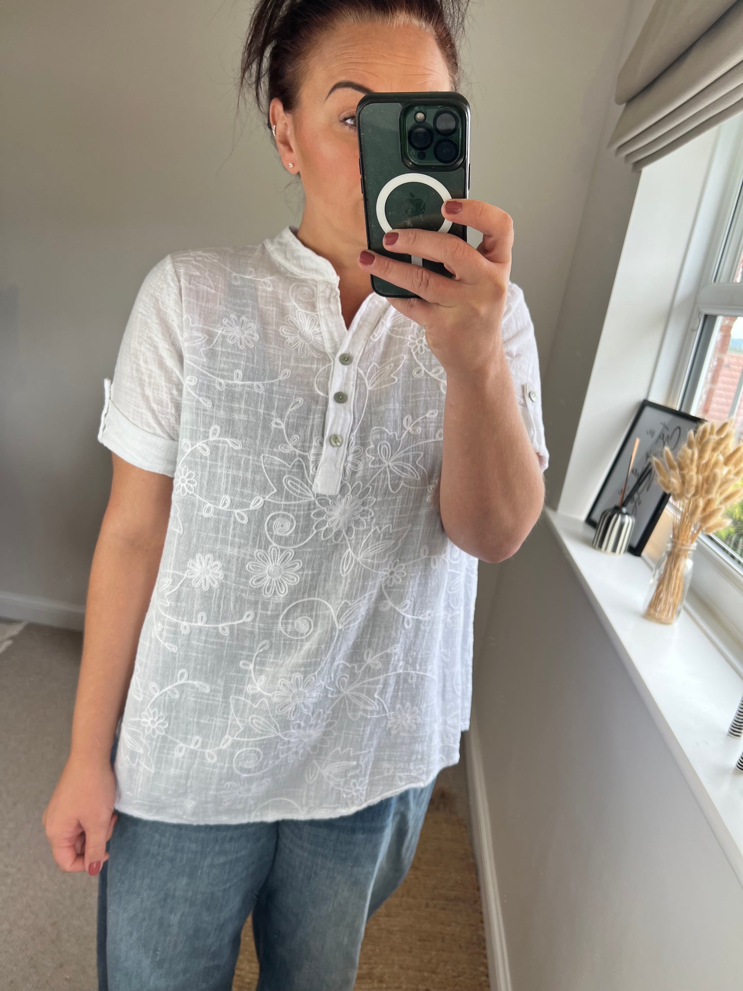 Cotton Shirt - Embroidered White