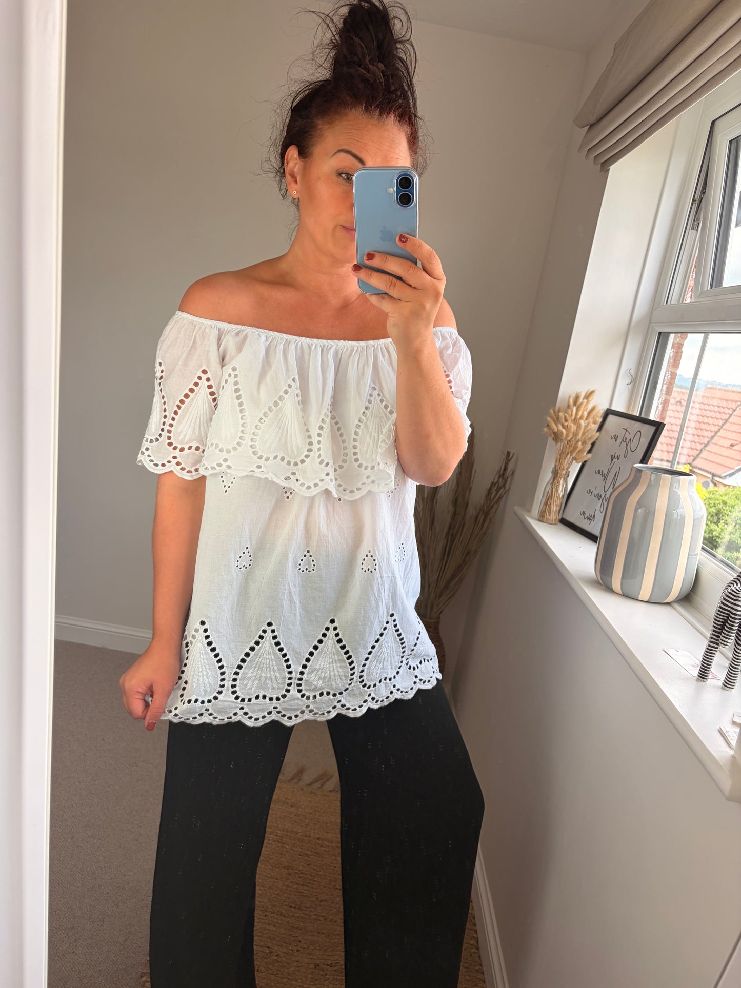 Broderie Anglaise Bardot Top - White