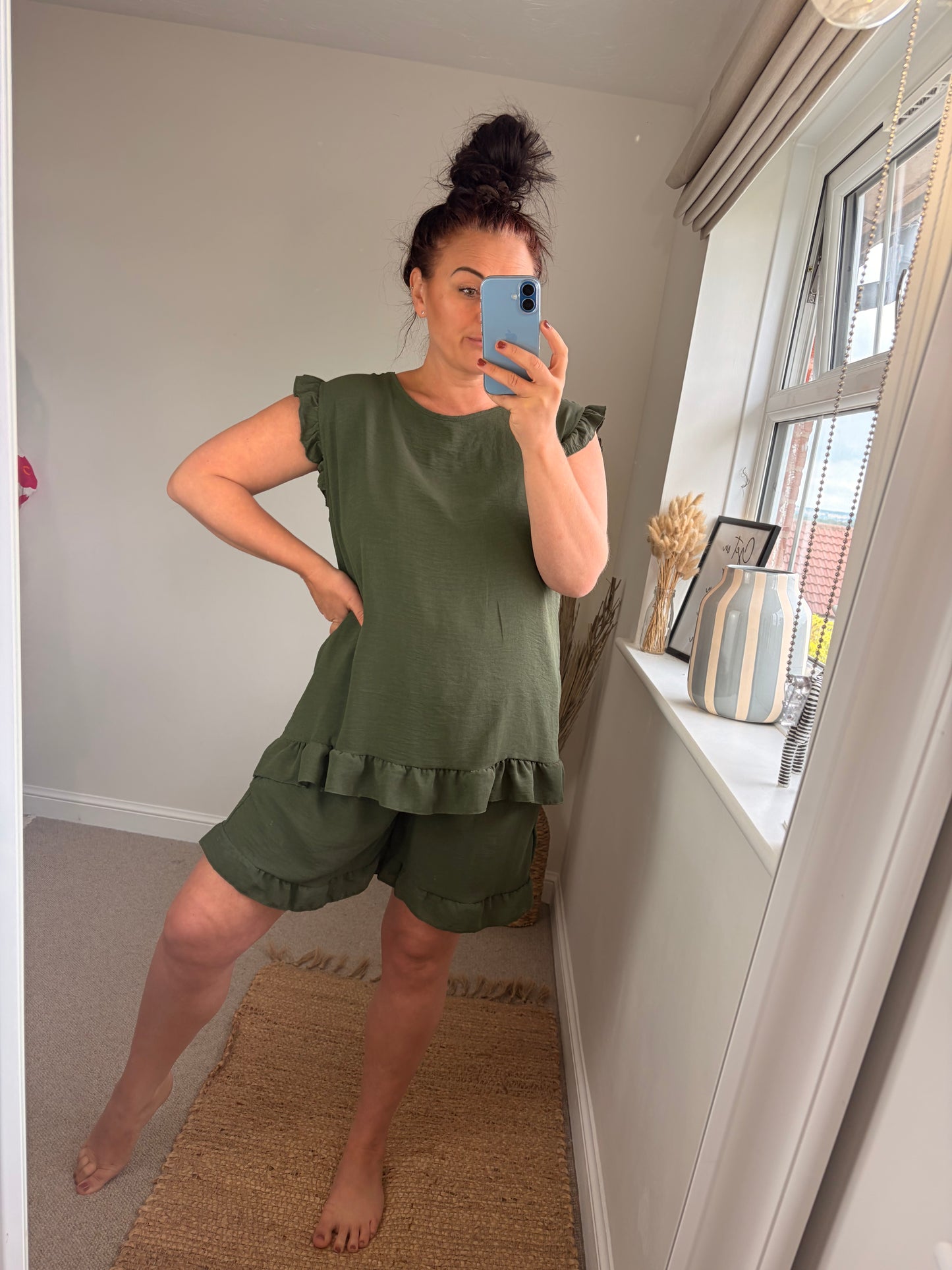 Button Back Short & Top Set - Khaki