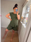Button Back Short & Top Set - Khaki