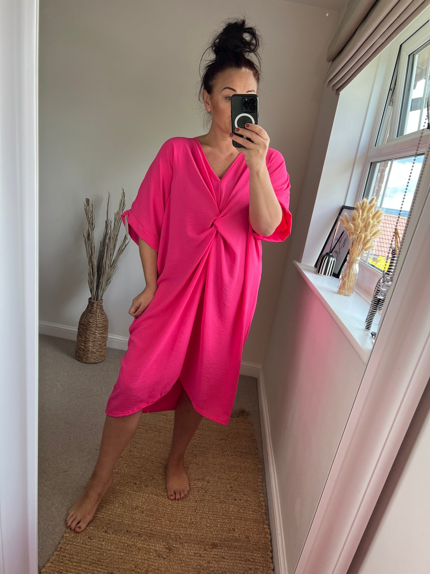 Twist Front Dress - Cerise