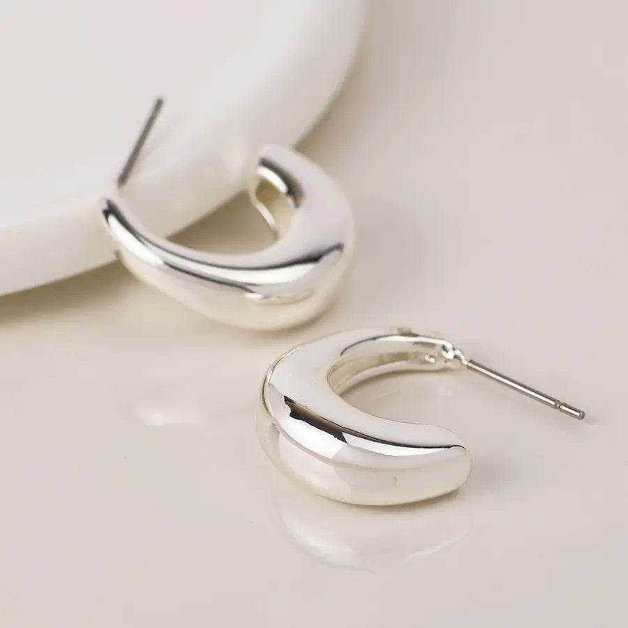 Peace of Mind - Silver Plated Curve Hoop Earrings