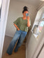 Boxy V Neck Short Sleeve Jumper - Khaki