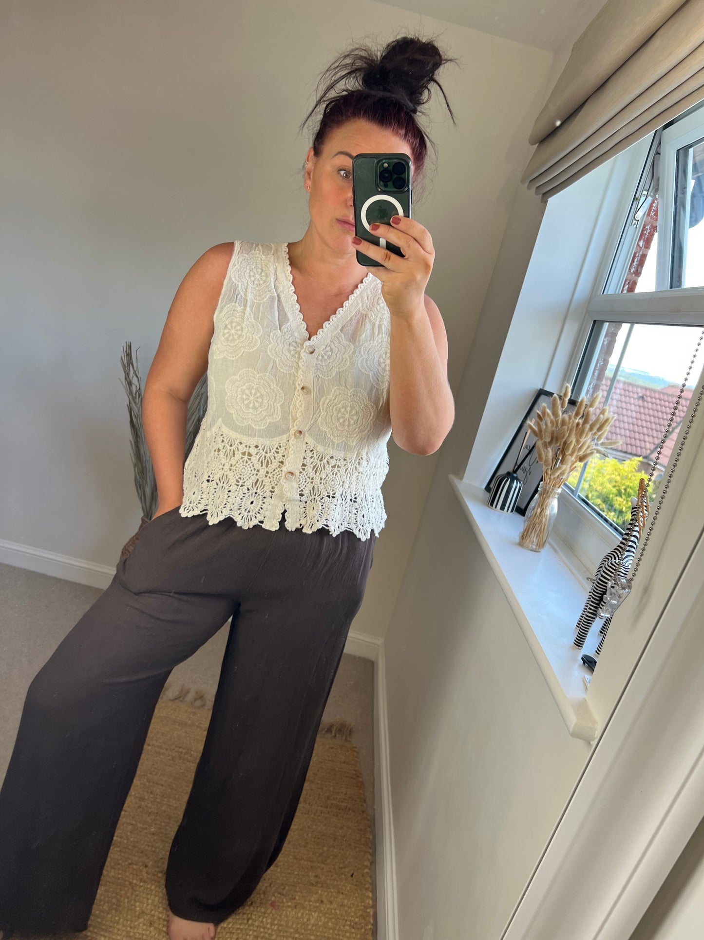 Crochet Lace Waistcoat- Cream