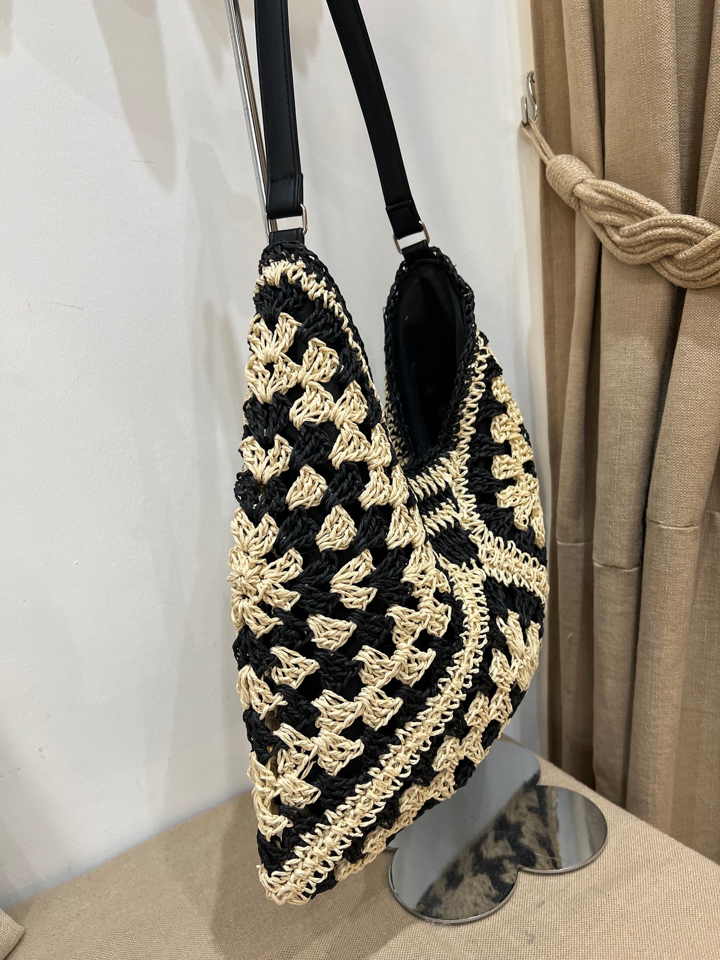 Straw Two Tone Bag - Black