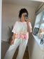 Cropped Sleeve Fine Knit Jumper - Leopard Pink
