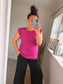 Button Back Frill Sleeve Top - Magenta