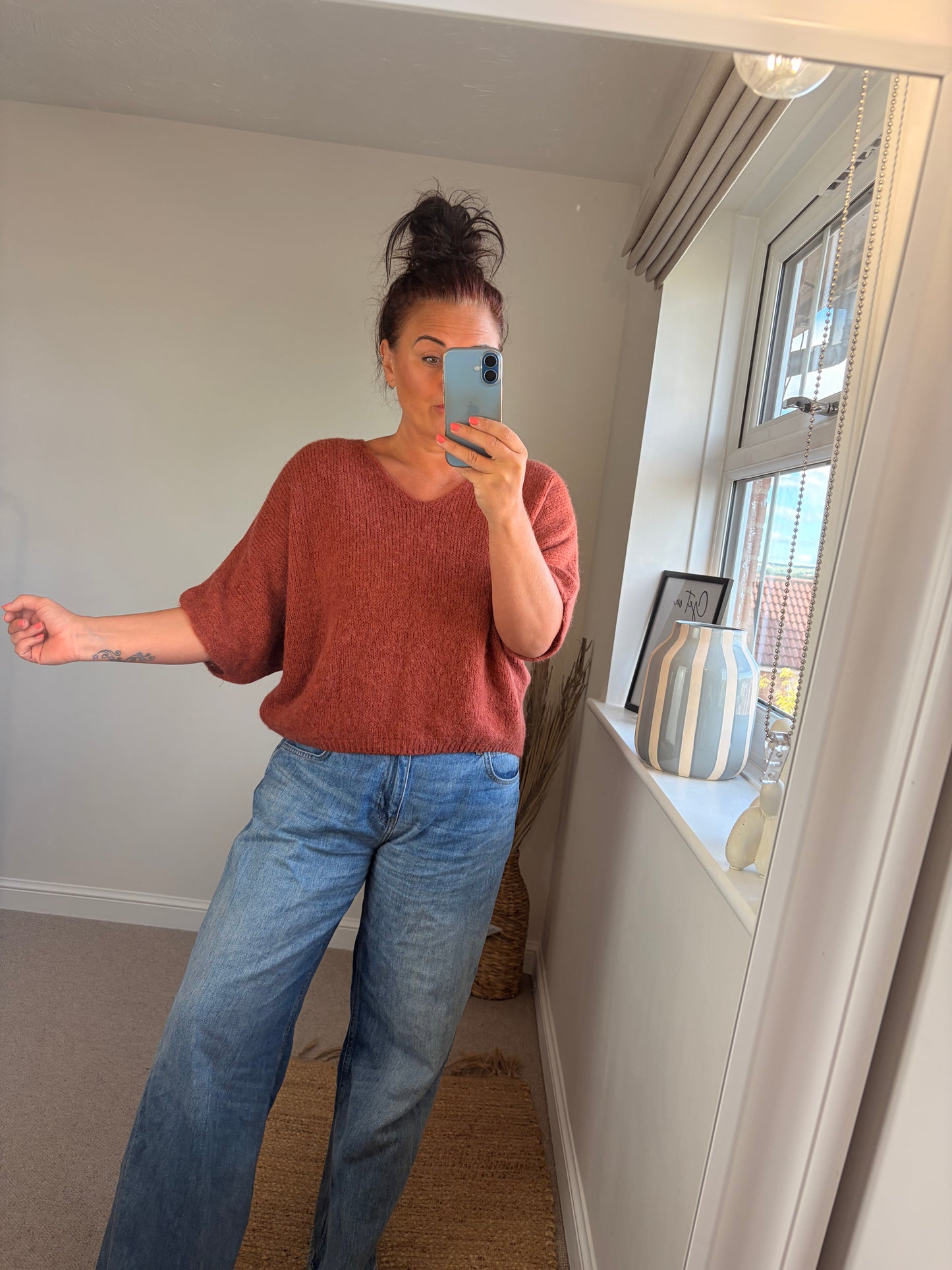 V Neck Jumper - Rust