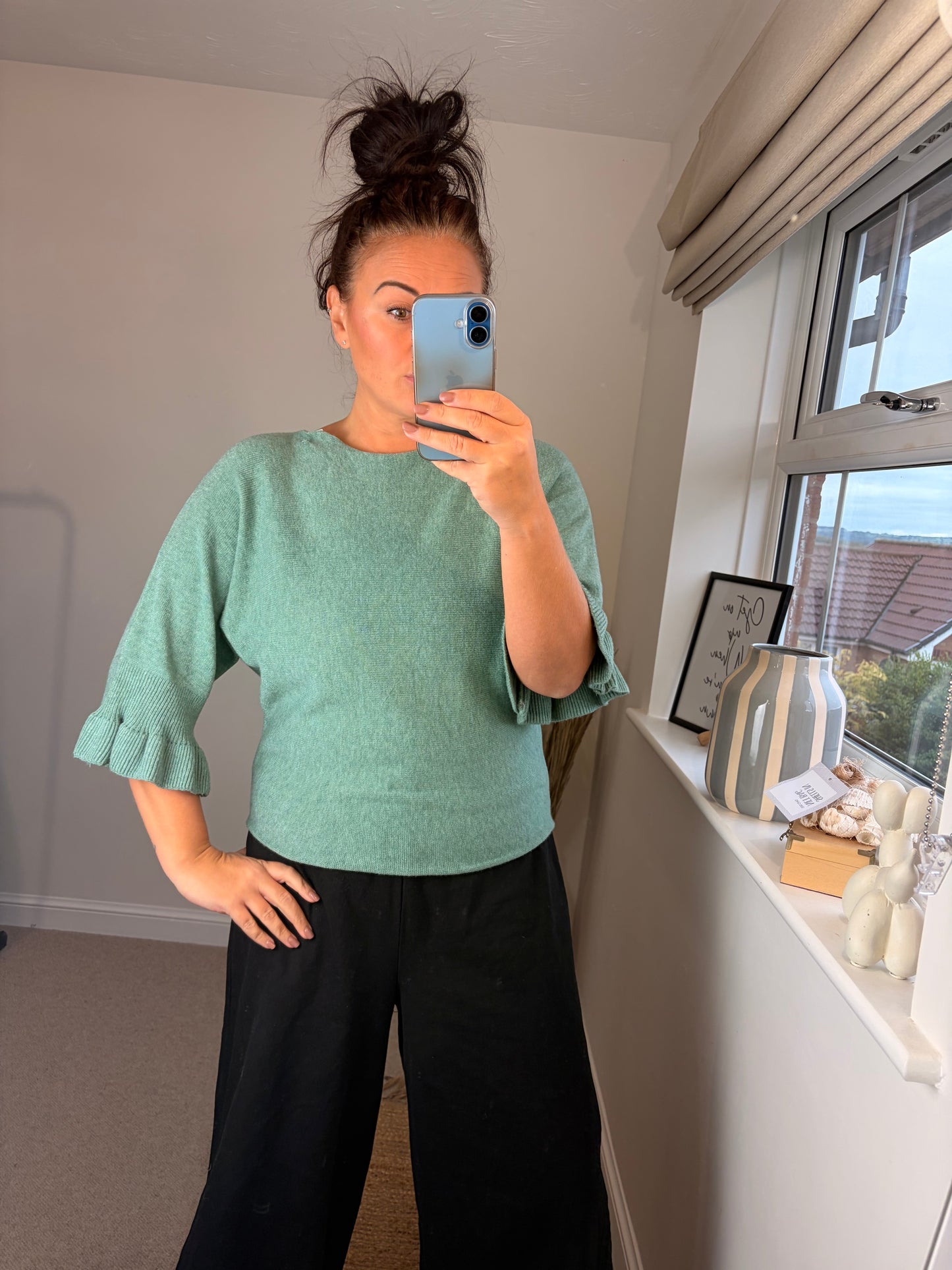 Flute Sleeve Jumper - Sage