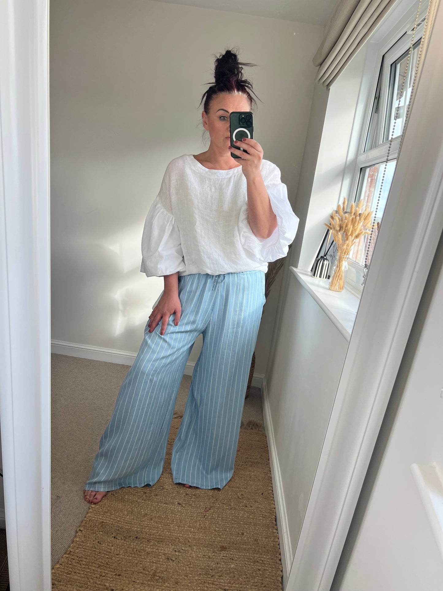 Denim Stripe Wide Leg Trousers