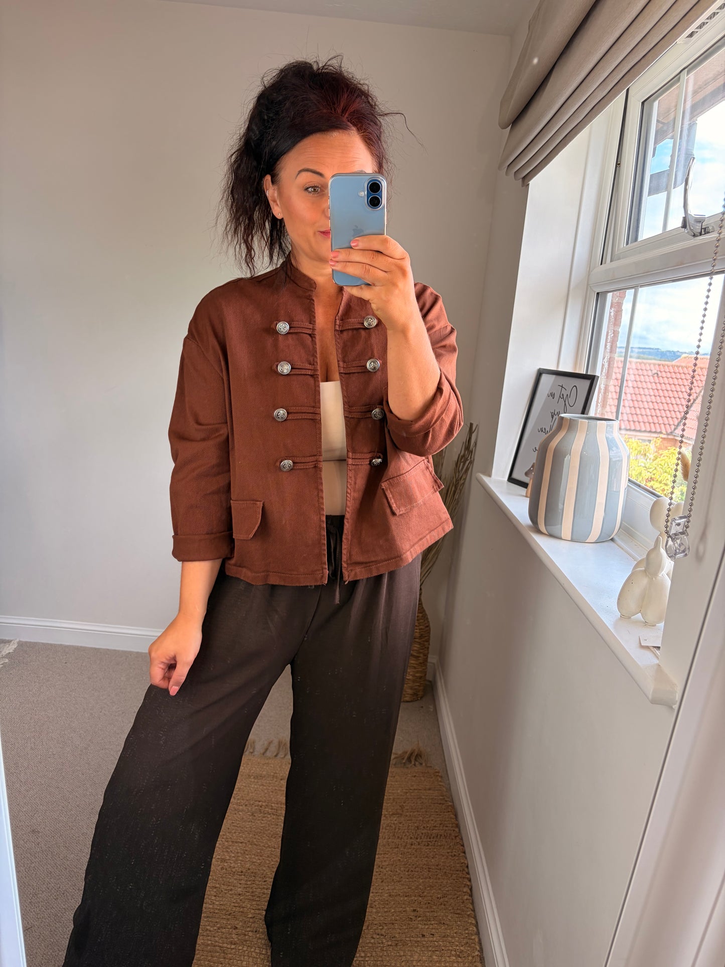 Military Denim Jacket - Rust