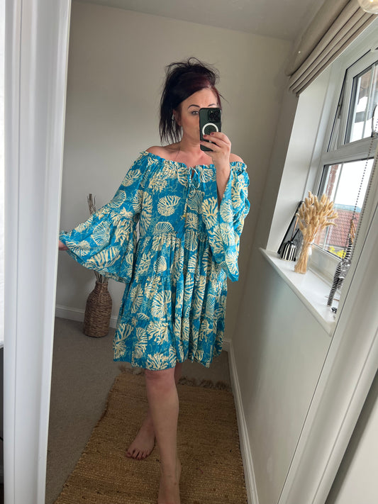 Shell Flare Dress - Turquoise