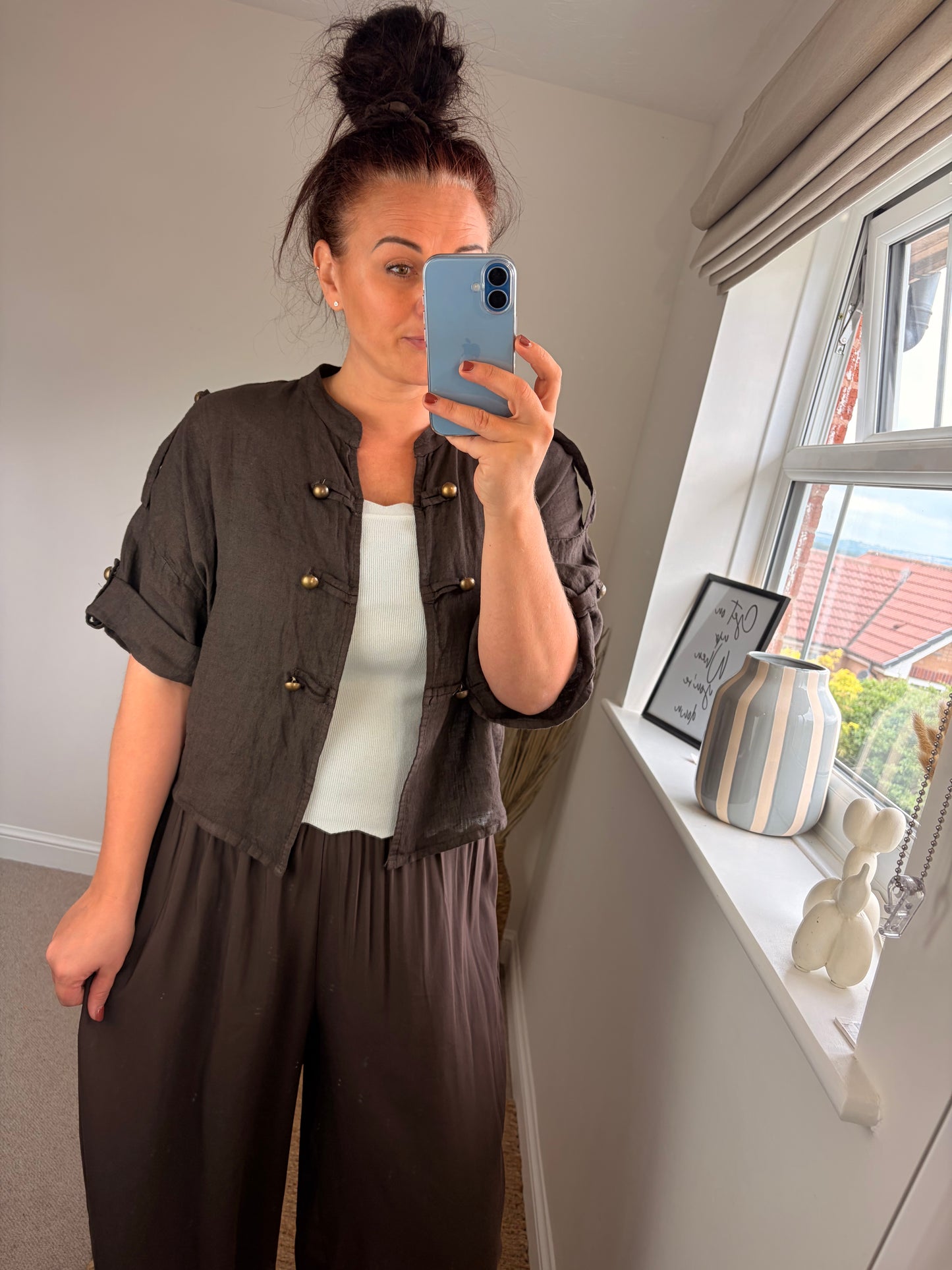 Linen Military Jacket - Chocolate