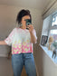 Cropped Sleeve Fine Knit Jumper - Leopard Pink