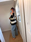 Chunky Knit Stripe Cardigan - Black/Cream